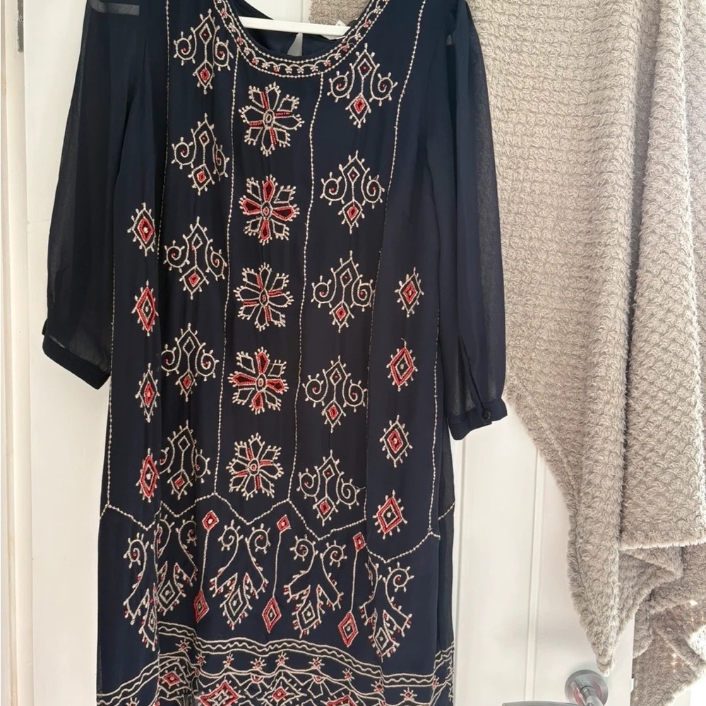 Black Dress with Red and White Embroidery